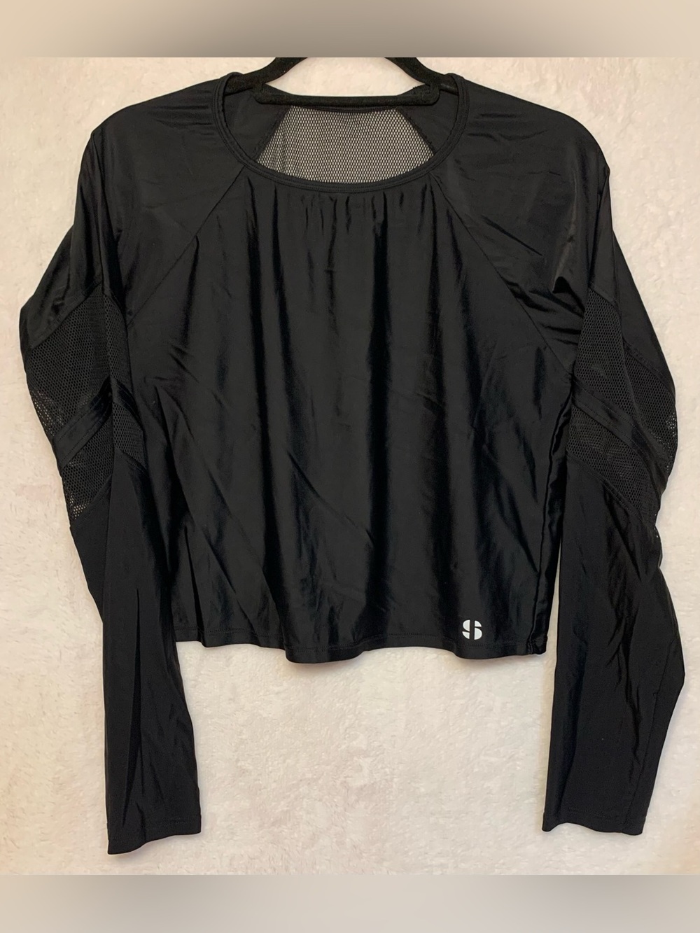 Sports Illustrated Black Long-Sleeve Mesh Crop Top